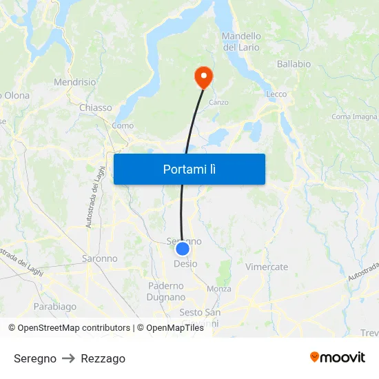 Seregno to Rezzago map