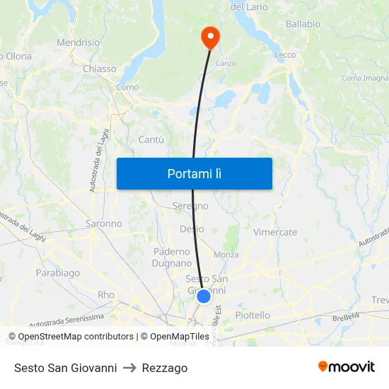 Sesto San Giovanni to Rezzago map
