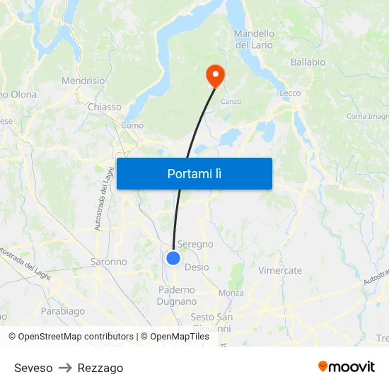 Seveso to Rezzago map