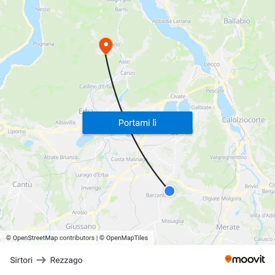 Sirtori to Rezzago map