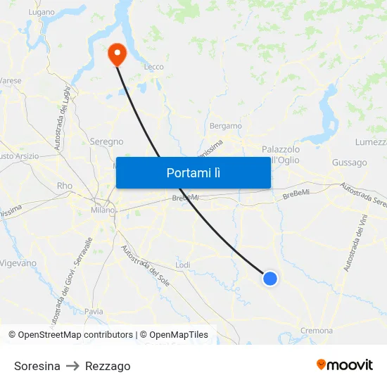Soresina to Rezzago map