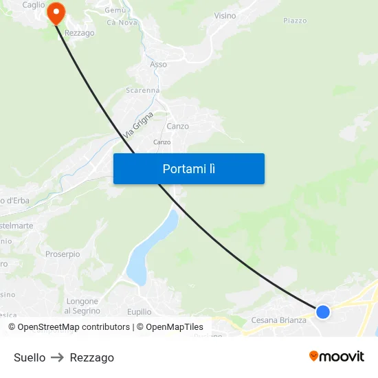 Suello to Rezzago map