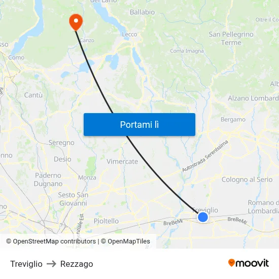 Treviglio to Rezzago map