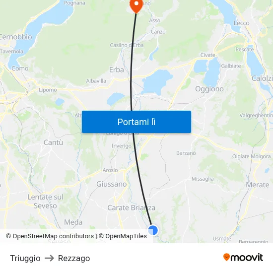 Triuggio to Rezzago map