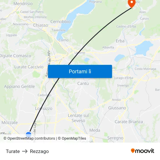 Turate to Rezzago map