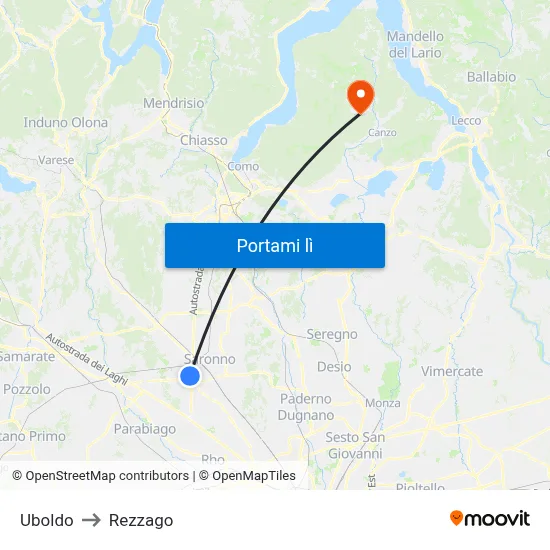 Uboldo to Rezzago map