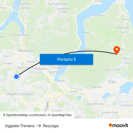 Uggiate-Trevano to Rezzago map