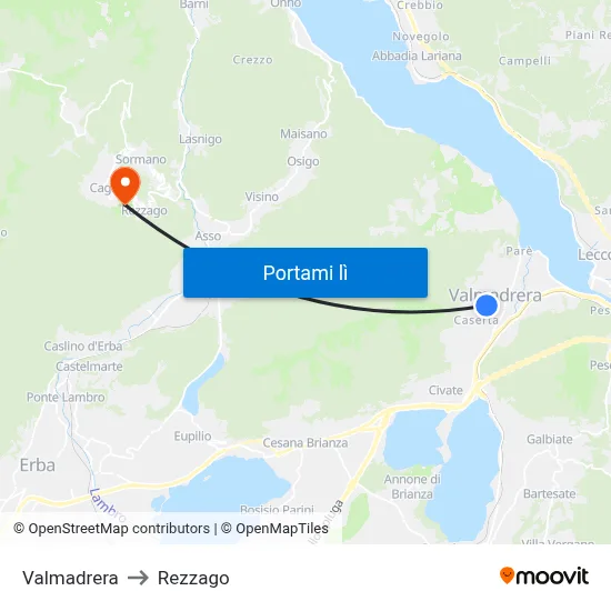 Valmadrera to Rezzago map