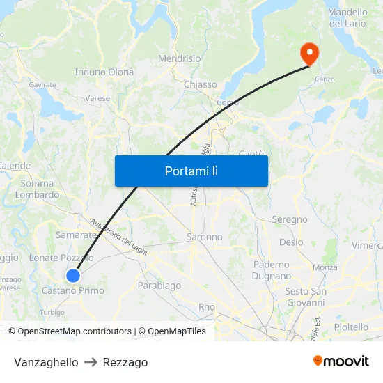 Vanzaghello to Rezzago map