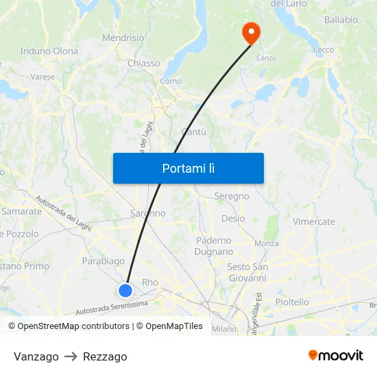 Vanzago to Rezzago map