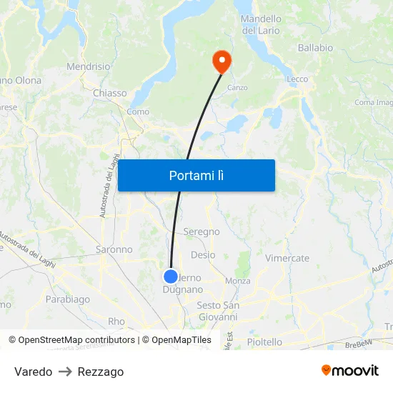 Varedo to Rezzago map