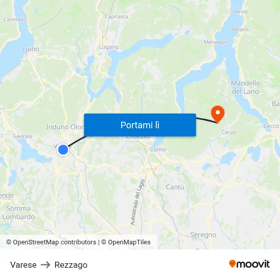 Varese to Rezzago map