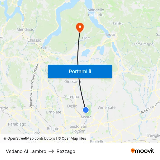 Vedano Al Lambro to Rezzago map