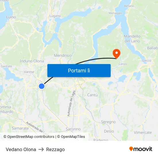 Vedano Olona to Rezzago map