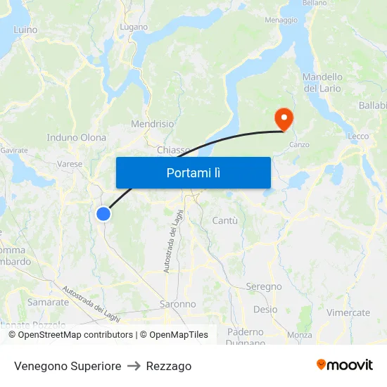 Venegono Superiore to Rezzago map