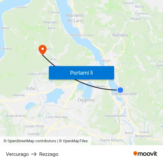 Vercurago to Rezzago map
