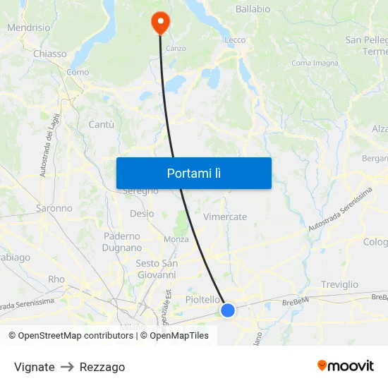 Vignate to Rezzago map