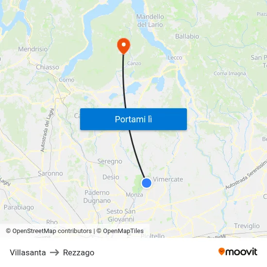 Villasanta to Rezzago map