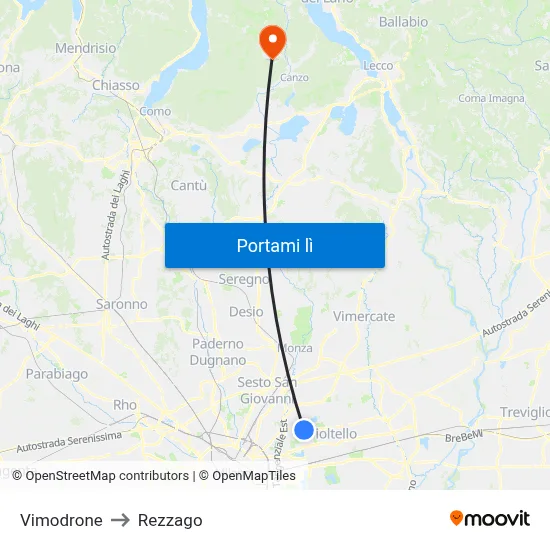 Vimodrone to Rezzago map