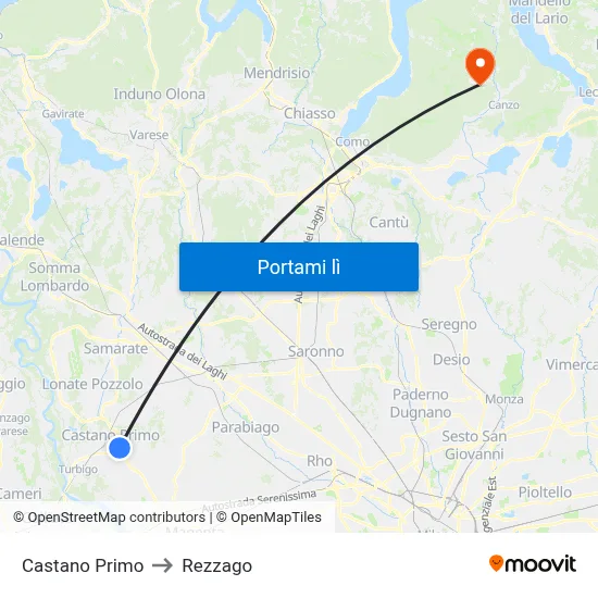 Castano Primo to Rezzago map