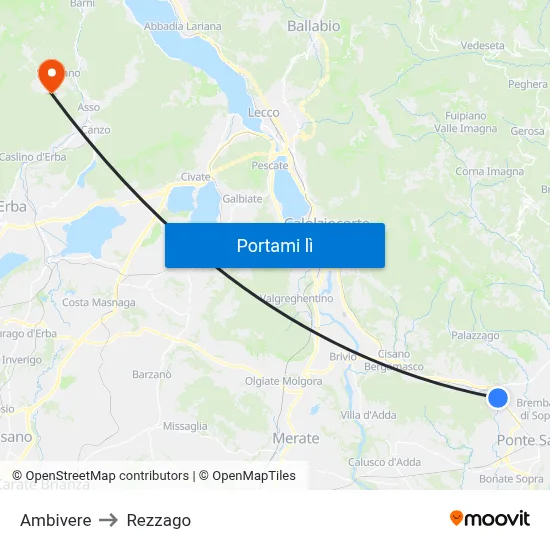Ambivere to Rezzago map