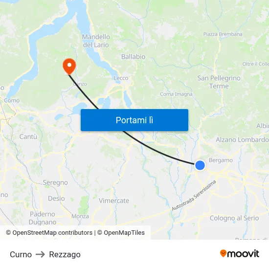 Curno to Rezzago map