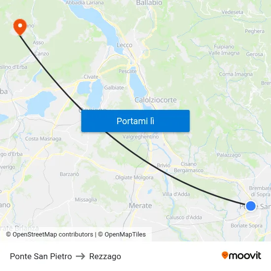 Ponte San Pietro to Rezzago map