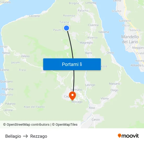 Bellagio to Rezzago map