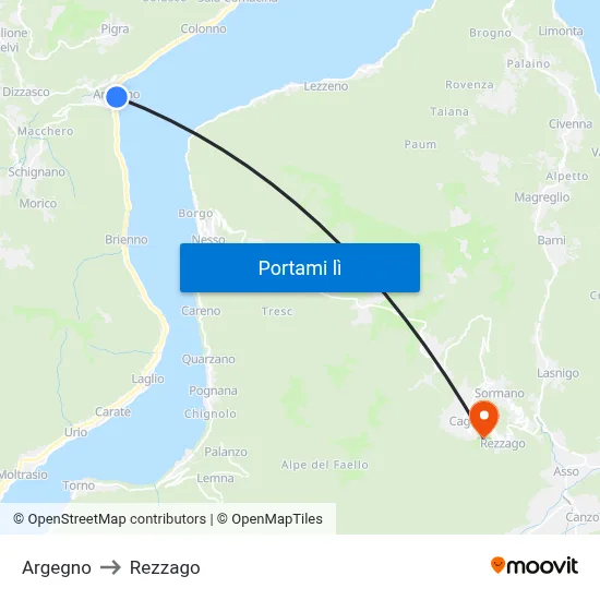 Argegno to Rezzago map