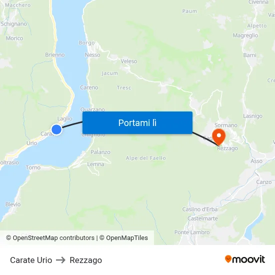 Carate Urio to Rezzago map