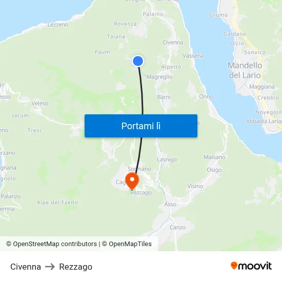 Civenna to Rezzago map