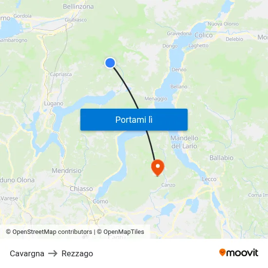 Cavargna to Rezzago map