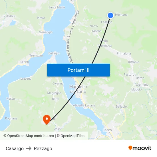 Casargo to Rezzago map