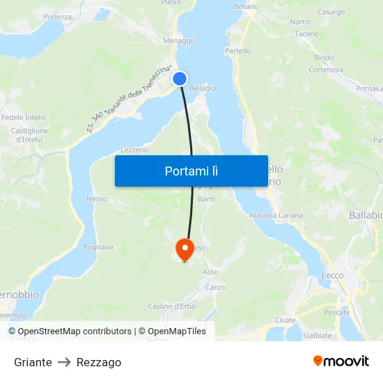 Griante to Rezzago map