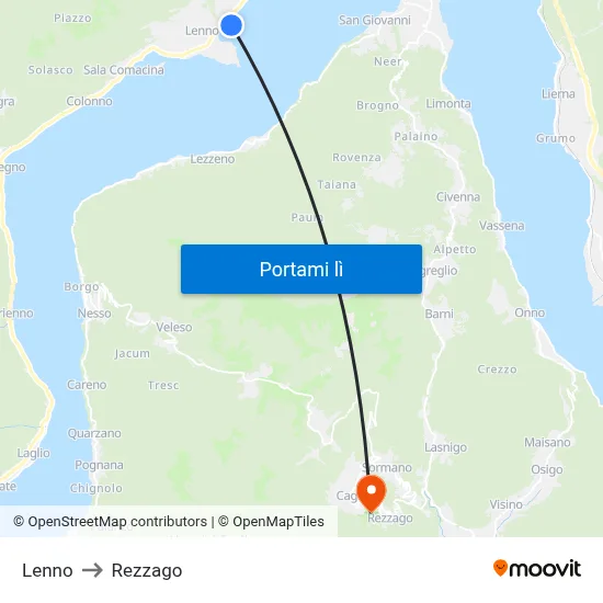 Lenno to Rezzago map