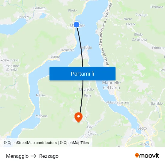 Menaggio to Rezzago map
