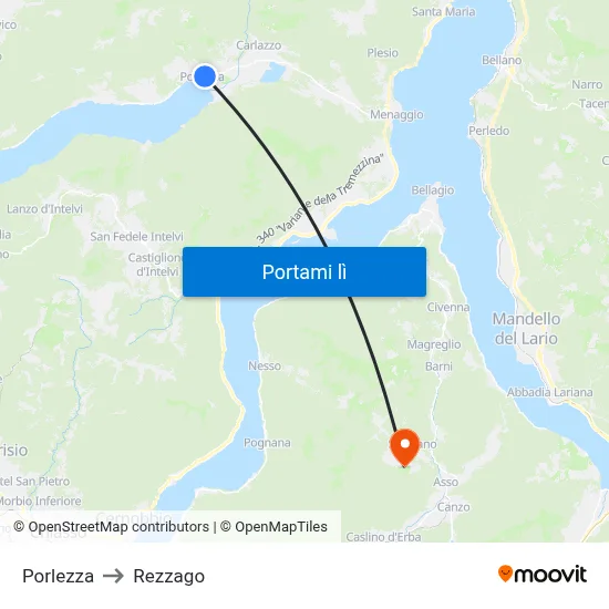 Porlezza to Rezzago map