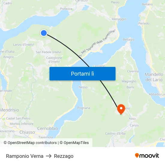 Ramponio Verna to Rezzago map