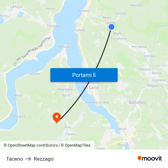 Taceno to Rezzago map
