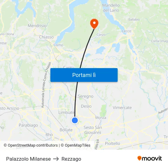 Palazzolo Milanese to Rezzago map