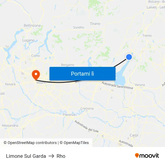 Limone Sul Garda to Rho map