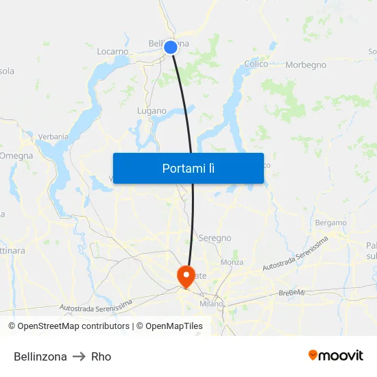Bellinzona to Rho map