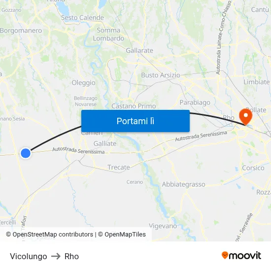 Vicolungo to Rho map