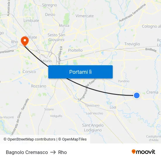 Bagnolo Cremasco to Rho map