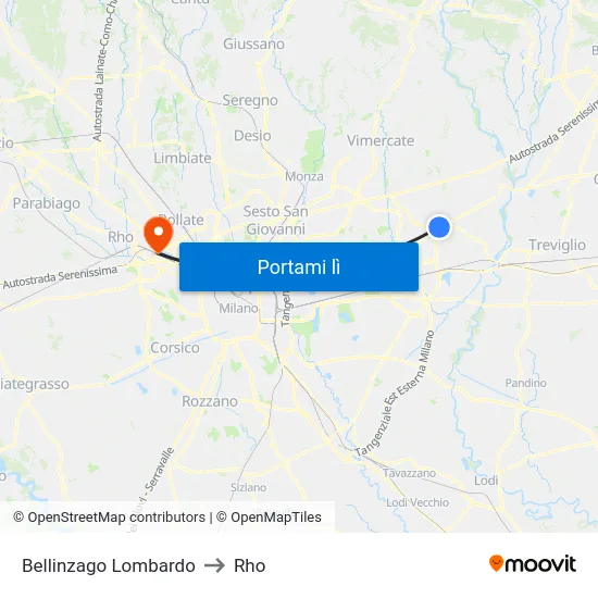 Bellinzago Lombardo to Rho map