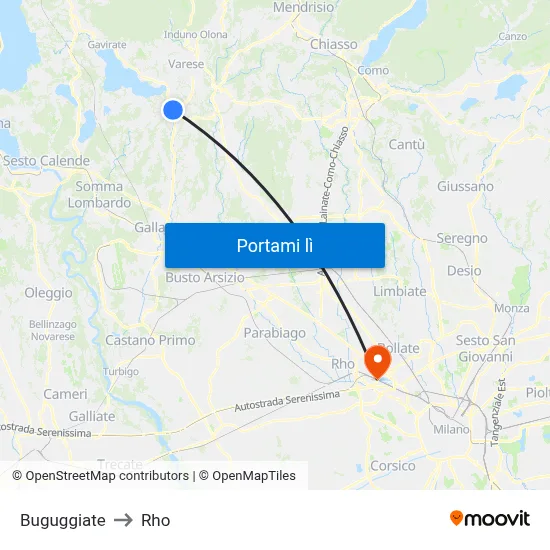 Buguggiate to Rho map