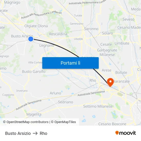 Busto Arsizio to Rho map