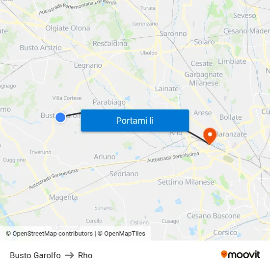 Busto Garolfo to Rho map