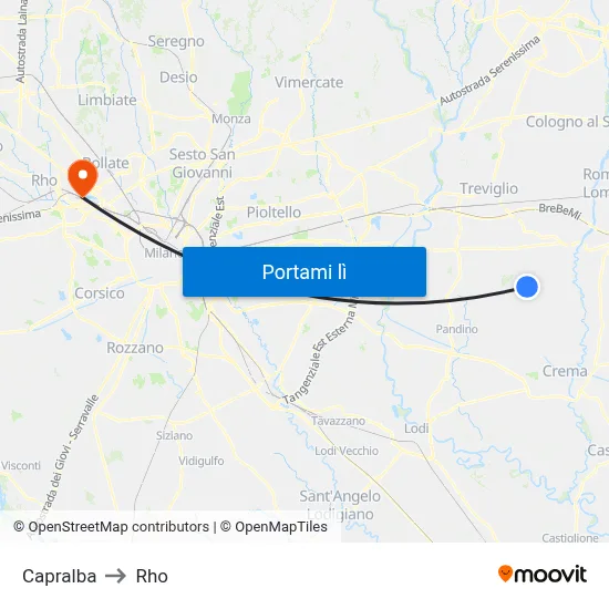 Capralba to Rho map