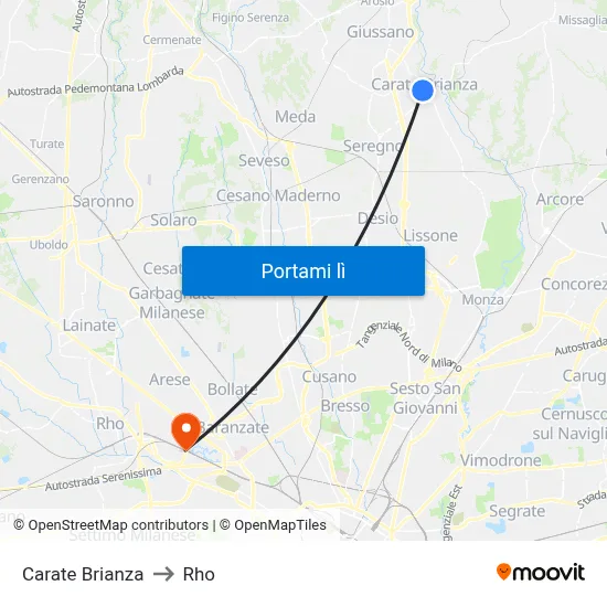 Carate Brianza to Rho map